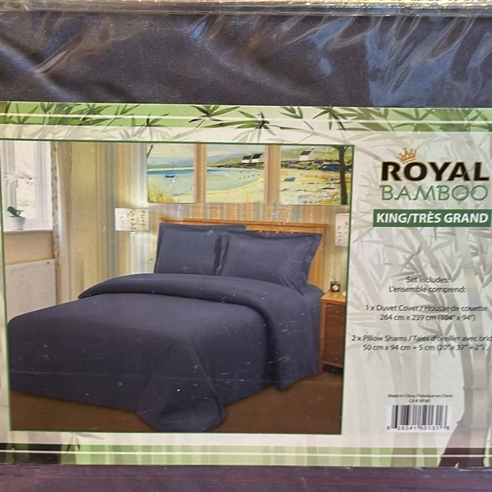 Royal Bamboo King Duvet Cover 3pc Set Dark Charcoal
